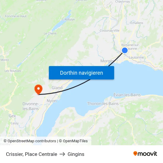 Crissier, Place Centrale to Gingins map