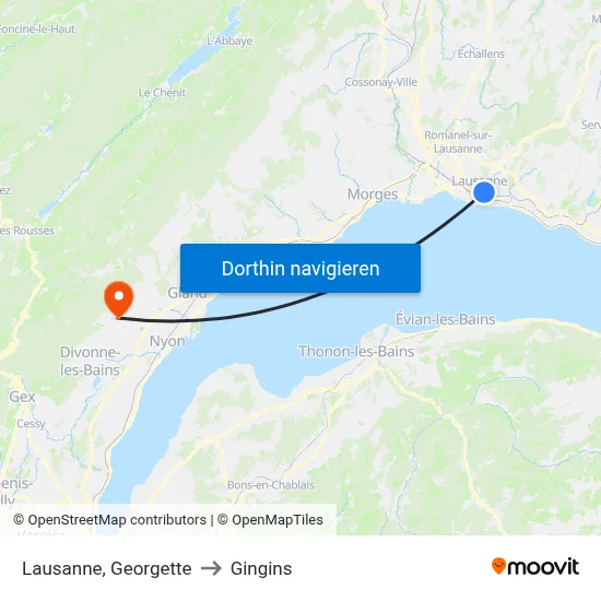 Lausanne, Georgette to Gingins map