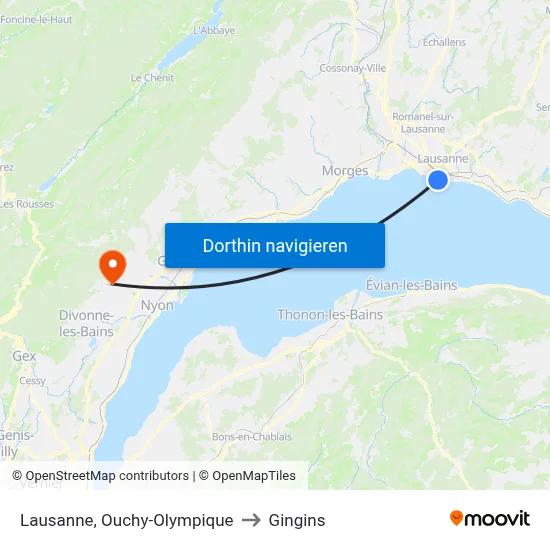 Lausanne, Ouchy-Olympique to Gingins map