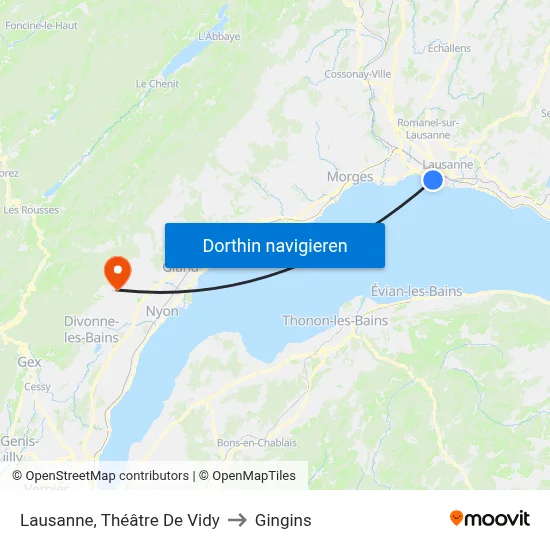 Lausanne, Théâtre De Vidy to Gingins map