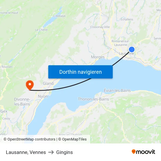 Lausanne, Vennes to Gingins map