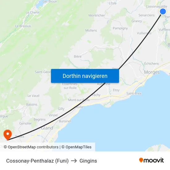 Cossonay-Penthalaz (Funi) to Gingins map