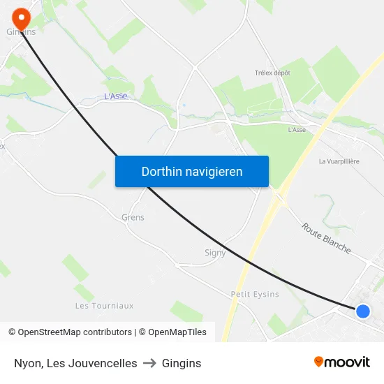 Nyon, Les Jouvencelles to Gingins map