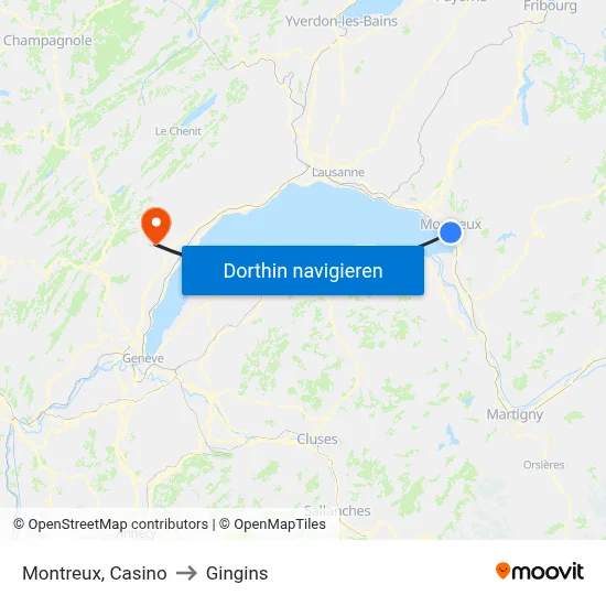 Montreux, Casino to Gingins map