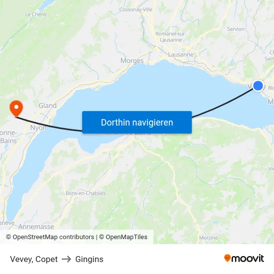Vevey, Copet to Gingins map