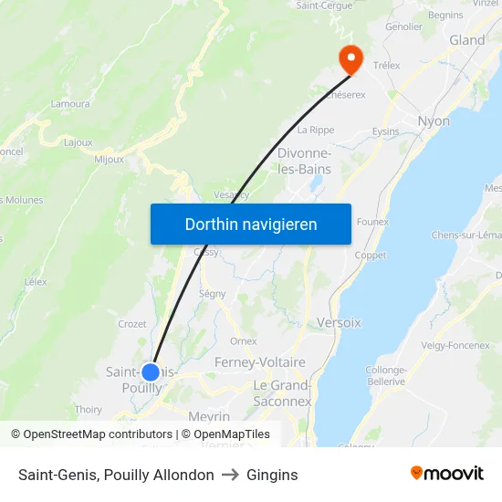 Saint-Genis, Pouilly Allondon to Gingins map