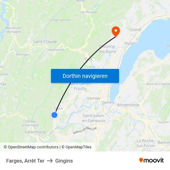 Farges, Arrêt Ter to Gingins map