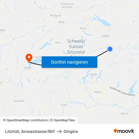 Litzirüti, Arosastrasse/Bhf to Gingins map