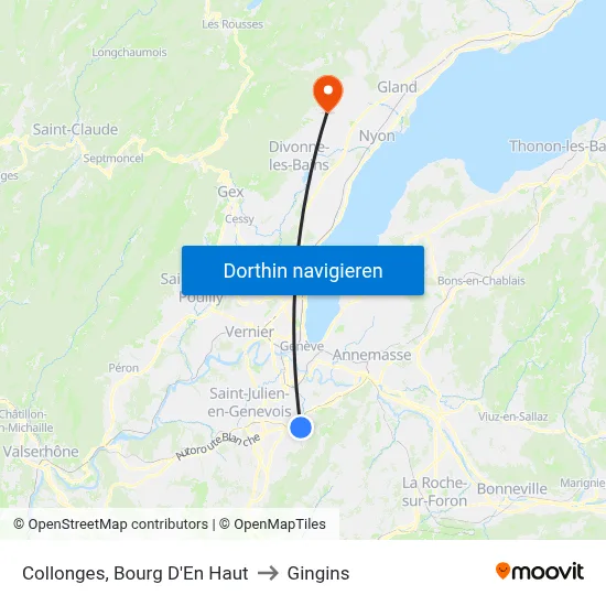 Collonges, Bourg D'En Haut to Gingins map