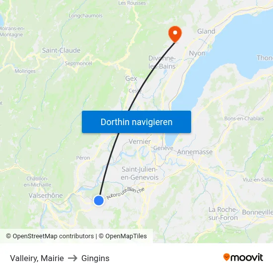Valleiry, Mairie to Gingins map