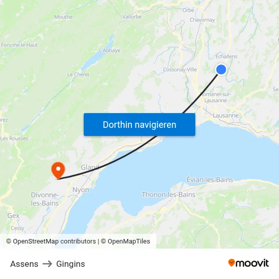 Assens to Gingins map