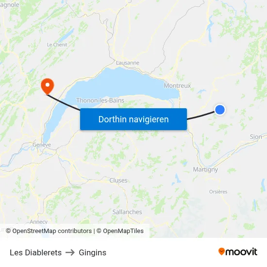 Les Diablerets to Gingins map
