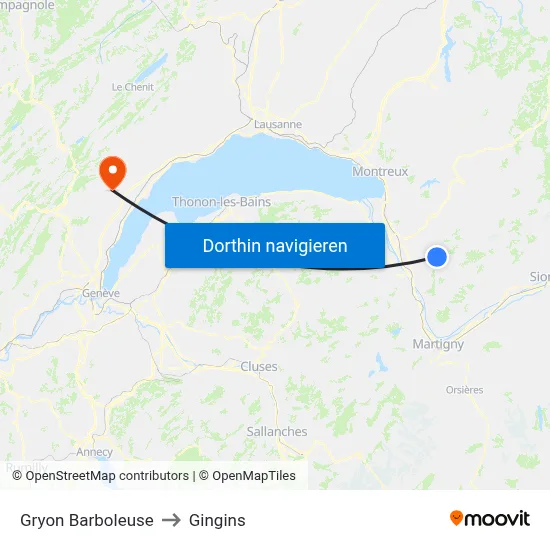 Gryon Barboleuse to Gingins map