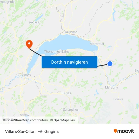 Villars-Sur-Ollon to Gingins map