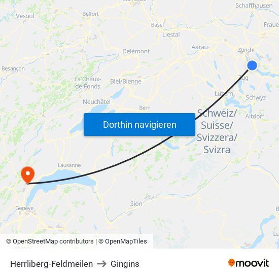 Herrliberg-Feldmeilen to Gingins map