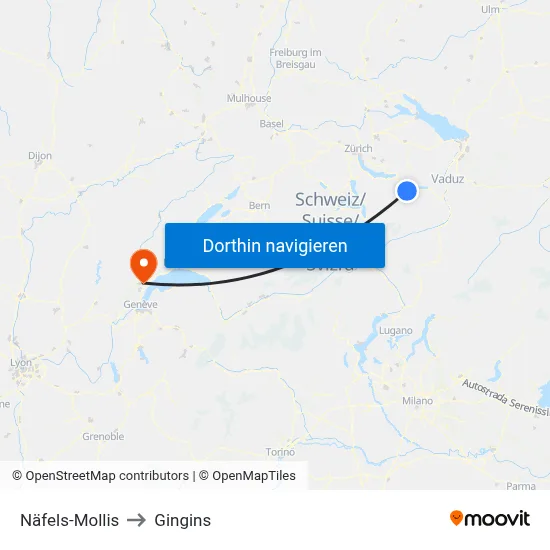 Näfels-Mollis to Gingins map