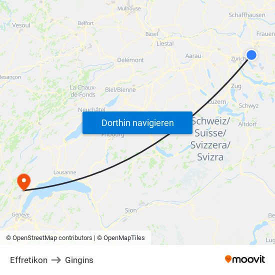 Effretikon to Gingins map