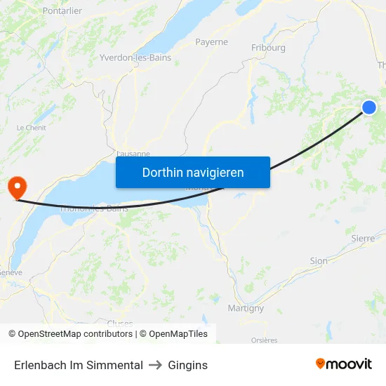 Erlenbach Im Simmental to Gingins map