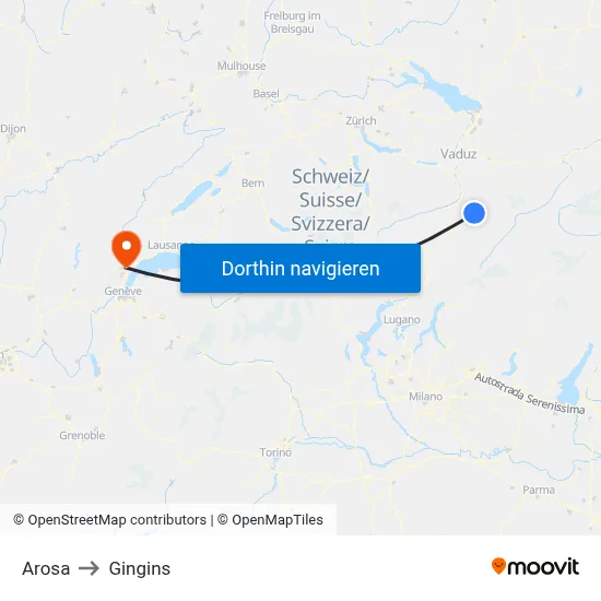 Arosa to Gingins map