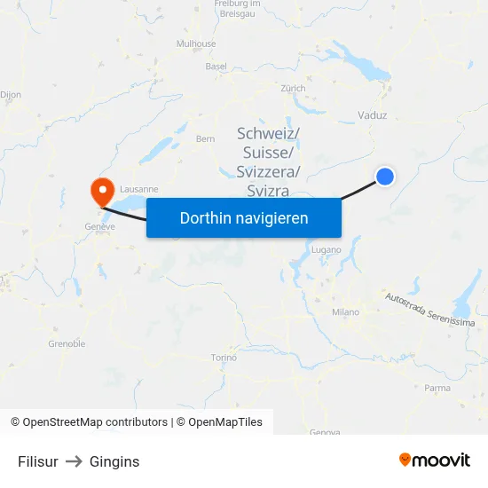 Filisur to Gingins map