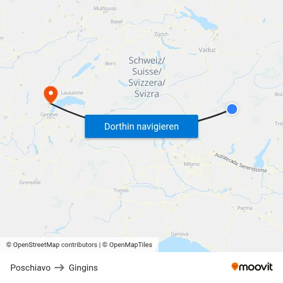 Poschiavo to Gingins map