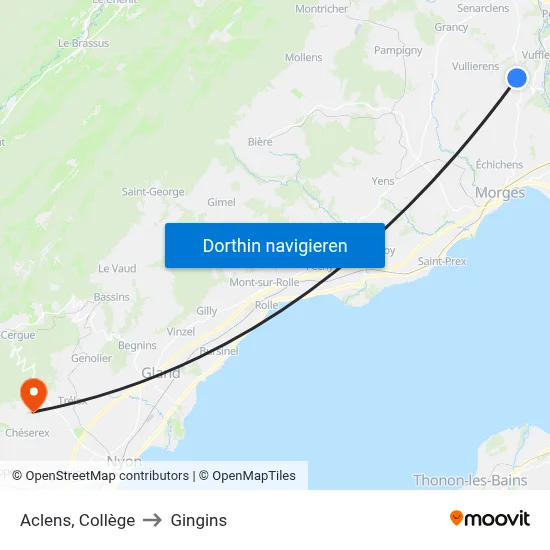 Aclens, Collège to Gingins map