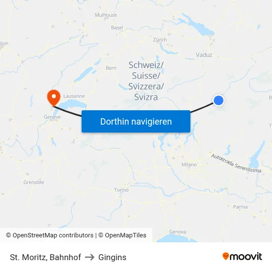 St. Moritz, Bahnhof to Gingins map