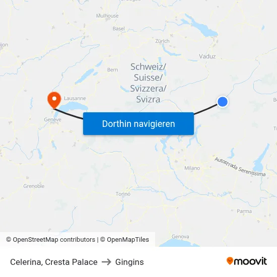 Celerina, Cresta Palace to Gingins map