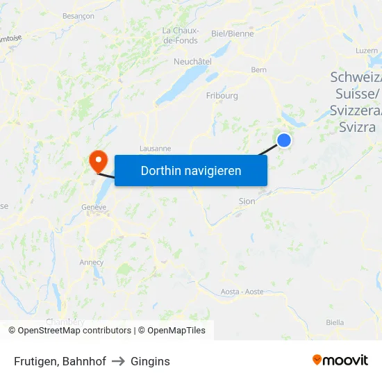 Frutigen, Bahnhof to Gingins map