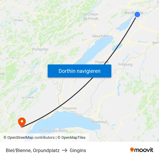 Biel/Bienne, Orpundplatz to Gingins map