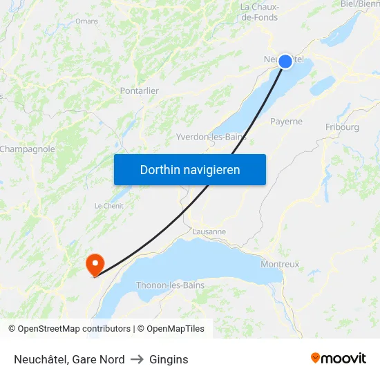 Neuchâtel, Gare Nord to Gingins map