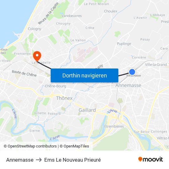 Annemasse to Ems Le Nouveau Prieuré map