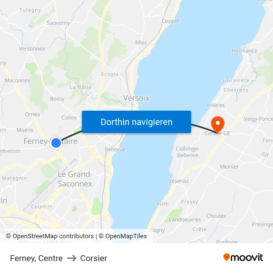 Ferney, Centre to Corsier map
