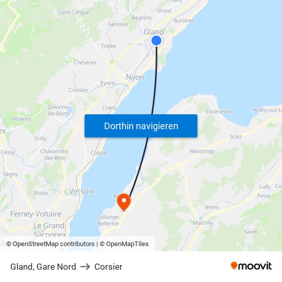 Gland, Gare Nord to Corsier map