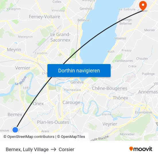Bernex, Lully Village to Corsier map