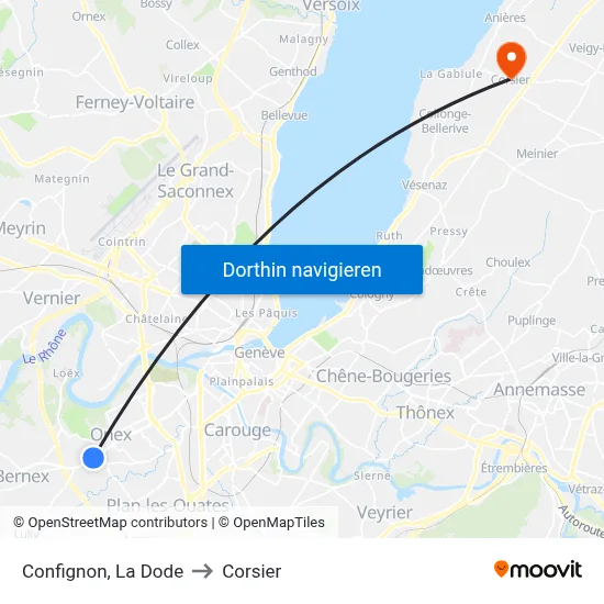 Confignon, La Dode to Corsier map