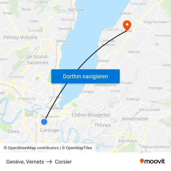 Genève, Vernets to Corsier map