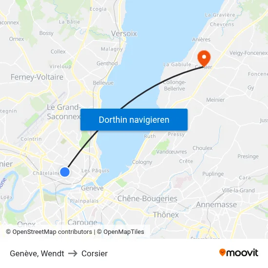 Genève, Wendt to Corsier map