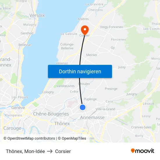 Thônex, Mon-Idée to Corsier map