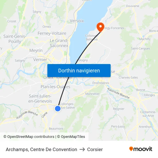 Archamps, Centre De Convention to Corsier map