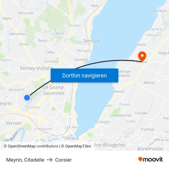 Meyrin, Citadelle to Corsier map