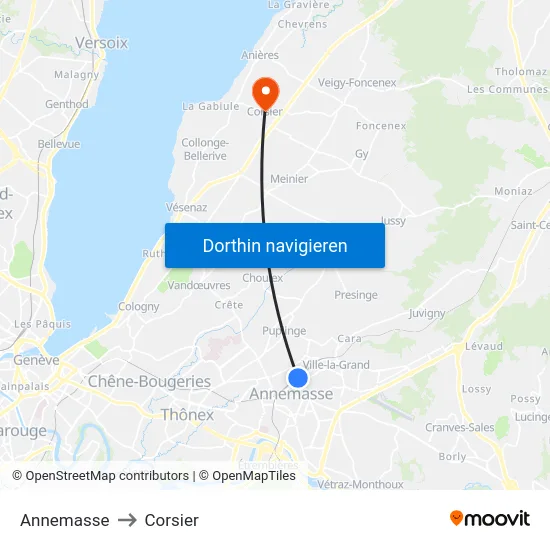 Annemasse to Corsier map