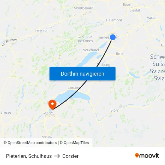 Pieterlen, Schulhaus to Corsier map