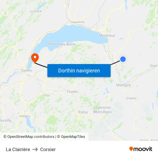 La Clairière to Corsier map