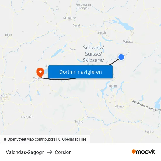 Valendas-Sagogn to Corsier map