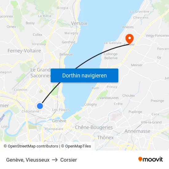 Genève, Vieusseux to Corsier map