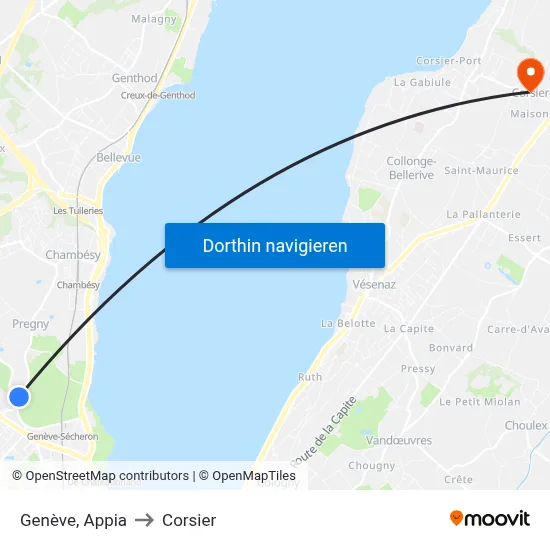 Genève, Appia to Corsier map
