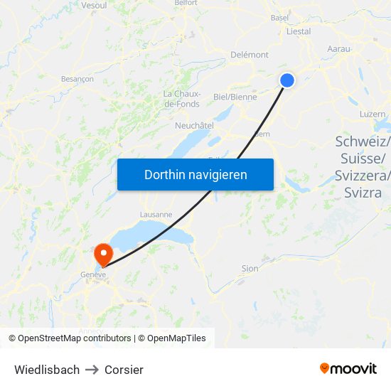 Wiedlisbach to Corsier map