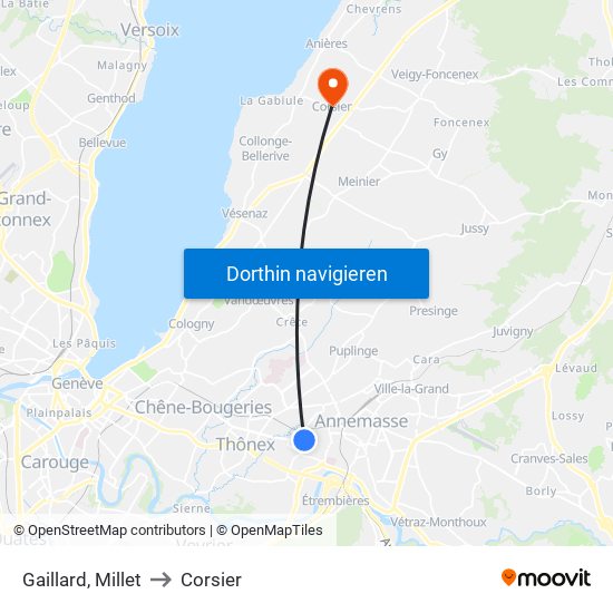 Gaillard, Millet to Corsier map