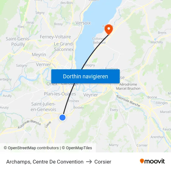 Archamps, Centre De Convention to Corsier map